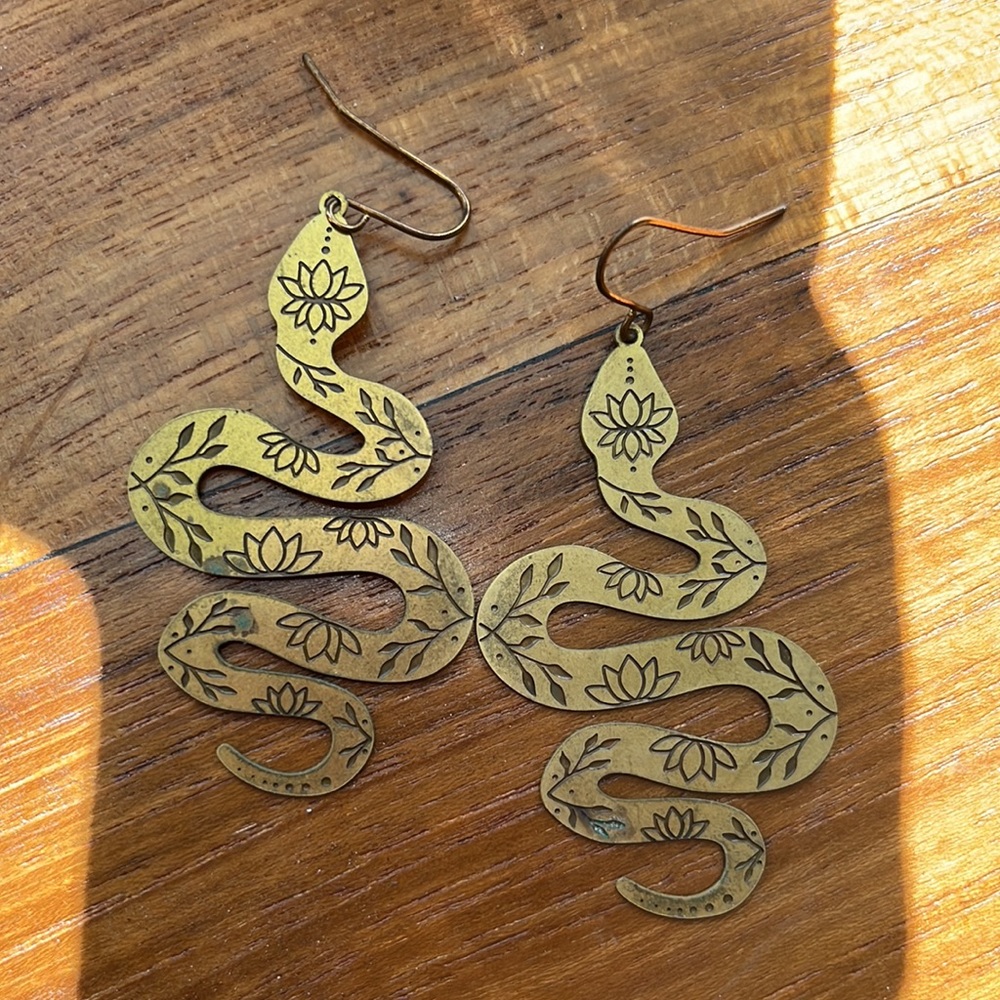 Gold snake dangle earrings